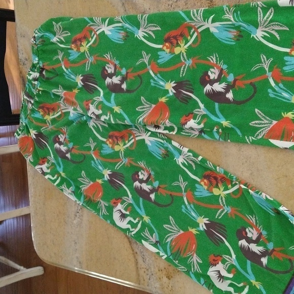 Anthropologie Claire Colin monkey green Forest Friends women's pant small - Picture 2 of 5